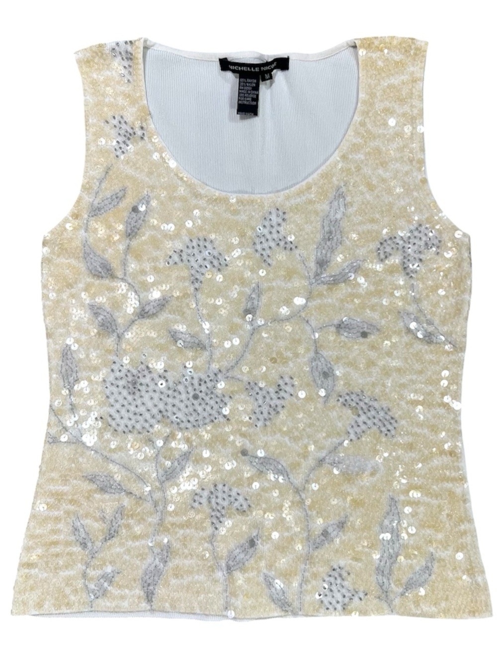 Michelle Nicole Cream Sequin Floral Tank